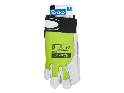 Rękawice robocze monterskie skórzane żółte Kozia skóra - rzep r.9 (12/48) Geko