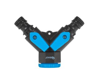 Rozdzielacz 2-drożny 3/4" z redukcją 1/2" i dwoma zaworami SKY-LINE - kartonik wystawowy (20/120) Geko