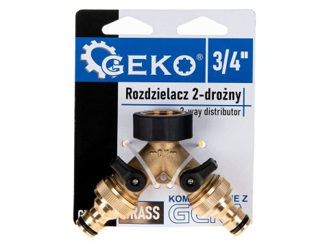 Rozdzielacz 2-drożny na kran GW3/4" x 2 GZ3/4" z zaworami i szybkozłączami (10/60) Geko