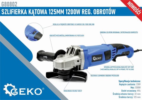 Szlifierka kątowa 125mm 1200W reg. obrotów (6) Geko