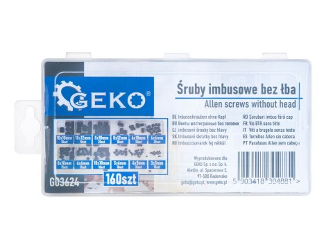 Śruby imbusowe bez łba ustalającego 160el. Geko