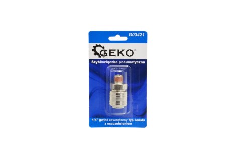 Szybkozłączka pneumatyczna typ żeński 1/4" gwint zewnętrzny z uszczelnieniem (blister) (10/100) Geko