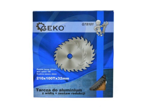 Tarcza do aluminium z widią 210mmx100Tx32mm zestaw redukcji (25/50) Geko