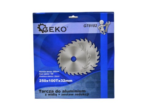 Tarcza do aluminium z widią 250mmx100Tx32mm zestaw redukcji (25/50) Geko