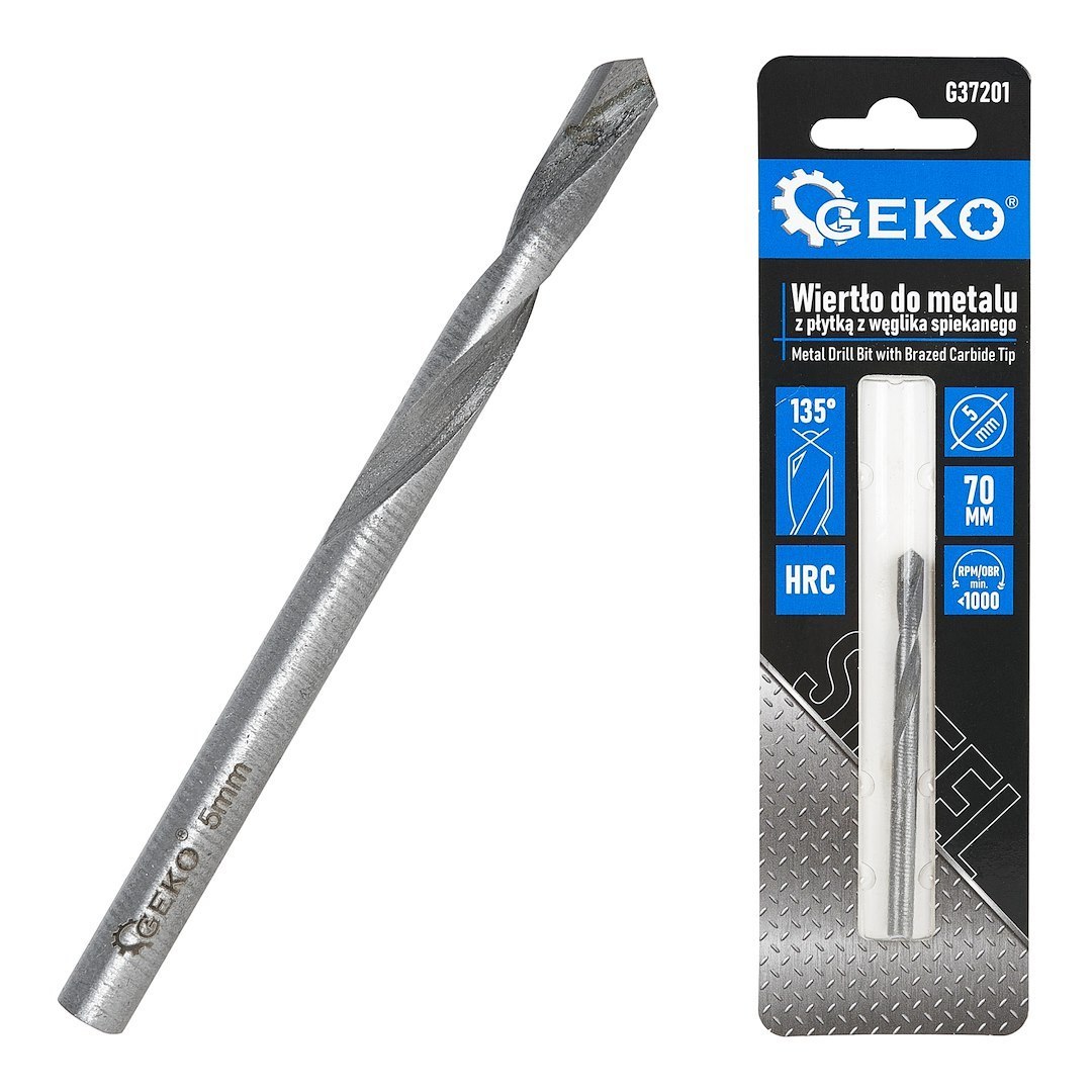 Wiertło do metalu z płytką z węglika spiekanego -5x70 mm Geko