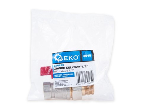 Zawór kulowy 1/2" DN15 z dławikiem i śrubunkiem - motylek (50) Geko