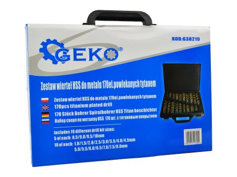 Zestaw 170szt.wierteł HSS TiN do metalu m. box Geko