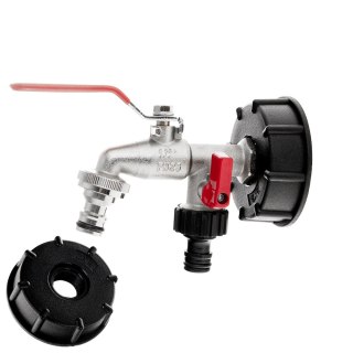 Zestaw - IBC nakrętka S60x6 kran 1/2" podwójny z wyjściami na GZ 3/4" dwa nyple do szybkozłączy - mauser (30) Geko