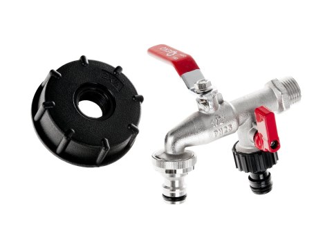 Zestaw - IBC nakrętka S60x6 kran 1/2" podwójny z wyjściami na GZ 3/4" dwa nyple do szybkozłączy - mauser (30) Geko