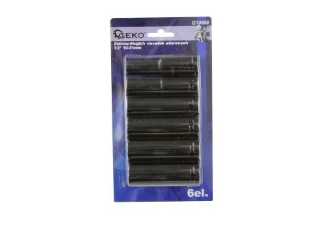 Zestaw długich nasadek udarowych 1/2" 10-21mm 6el. Geko