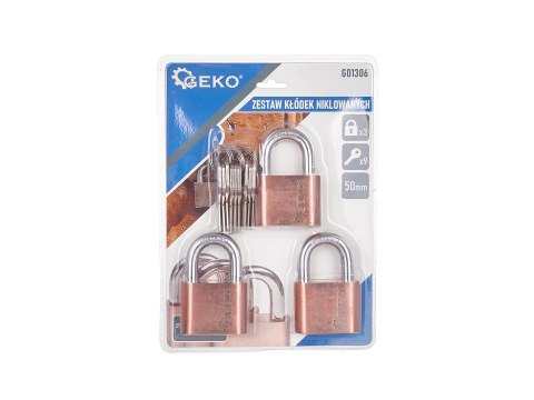 Zestaw kłódek niklowanych w systemie jednego klucza 50mm 3el.(10) Geko
