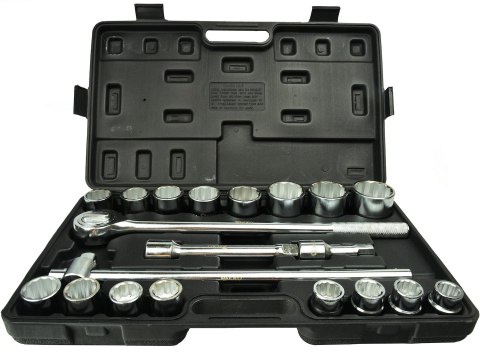 Zestaw kluczy nasad.21el.3/4" 12-kąt.19-50mm/czarna walizka/(2) Geko