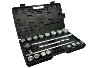 Zestaw kluczy nasad.21el.3/4" 6-kąt.19-50mm/czarna walizka/(2) Geko