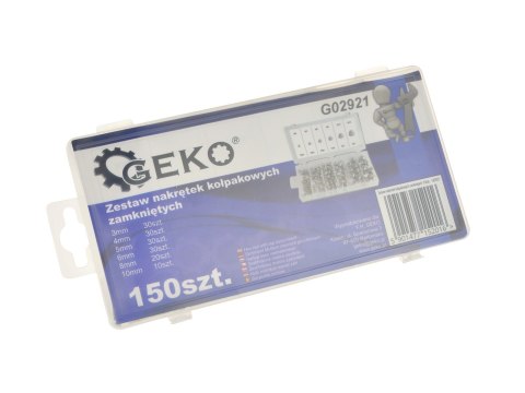 Zestaw nakrętek kołpakowych zamkniętych 150szt. Geko