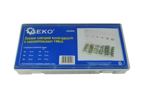 Zestaw nakrętek kontrujących z uszczelniaczem 146szt(6/20) Geko