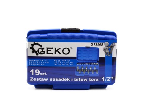 Zestaw nasadek i bitów torx 1/2" 19 szt. Geko