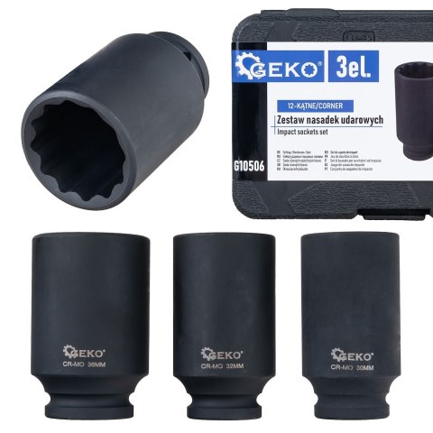 Zestaw nasadek udarowych 3el. 1/2" 30-36mm 12-kąt CR-MO Geko