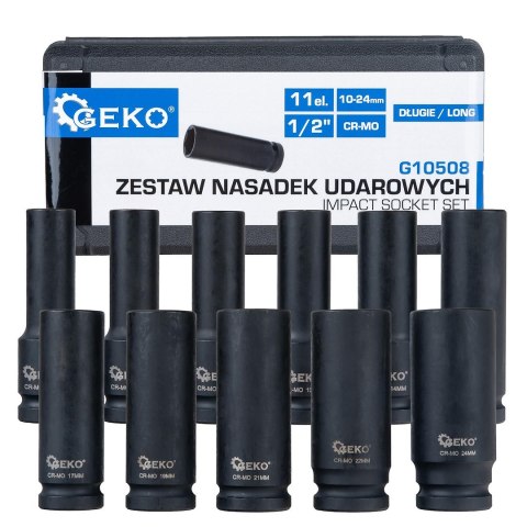 Zestaw nasadek udarowych długich 11el. 1/2" 10-24mm CR-MO (10) Geko