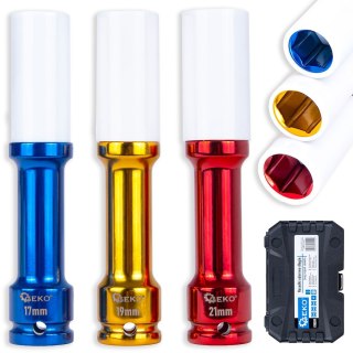 Zestaw nasadek udarowych długich do alufelg 17mm 19mm 21mm Geko