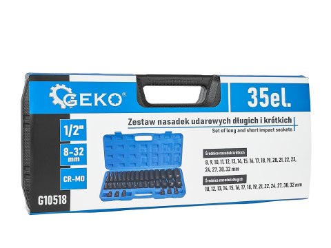 Zestaw nasadek udarowych długich i krótkich 1/2" 8-32mm 35szt.(5) Geko