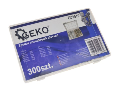 Zestaw nitonakrętek alu stal 300szt. Geko
