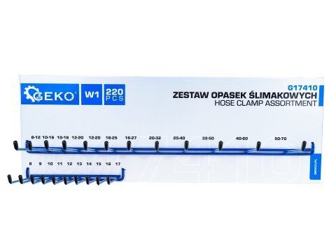 Zestaw opasek ślimakowych 220szt. wieszak (8) Geko
