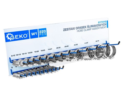 Zestaw opasek ślimakowych 220szt. wieszak (8) Geko