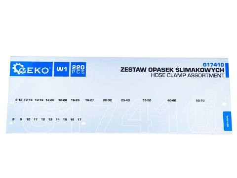 Zestaw opasek ślimakowych 220szt. wieszak (8) Geko