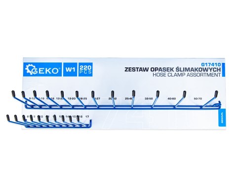 Zestaw opasek ślimakowych 220szt. wieszak (8) Geko