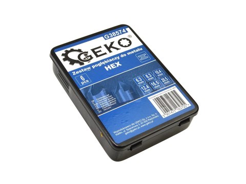 Zestaw pogłębiaczy do metalu 6,3-20,5mm 6szt. HEX (50) Geko