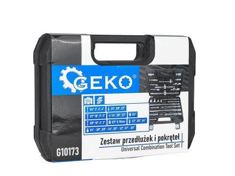 Zestaw przedłużek i pokręteł 25el. 1/4" 3/8" 1/2" Geko