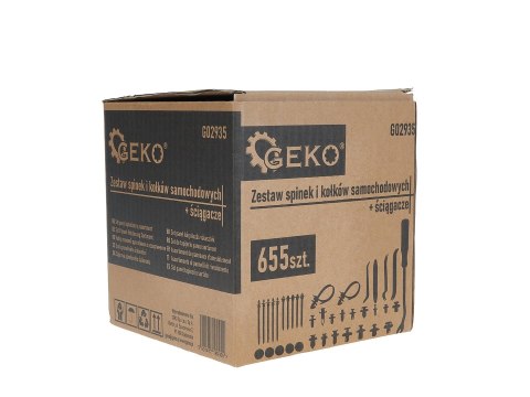 Zestaw spinek i kołków samochodowych ściągacze 655szt. Geko