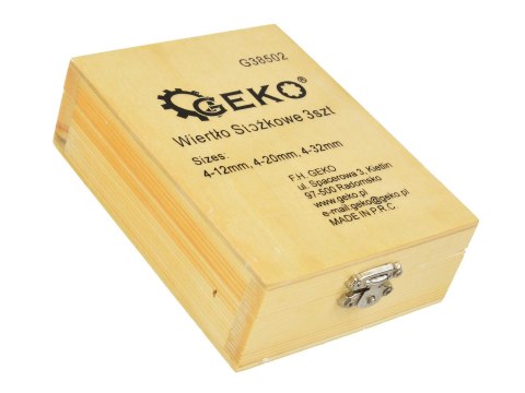 Zestaw wierteł stożkowych HSS TiN 3el.(4-12,4-20,4-32) Geko