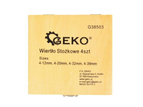 Zestaw wierteł stożkowych HSS TiN 4el.(4-12,4-20,4-32,4-39) Geko