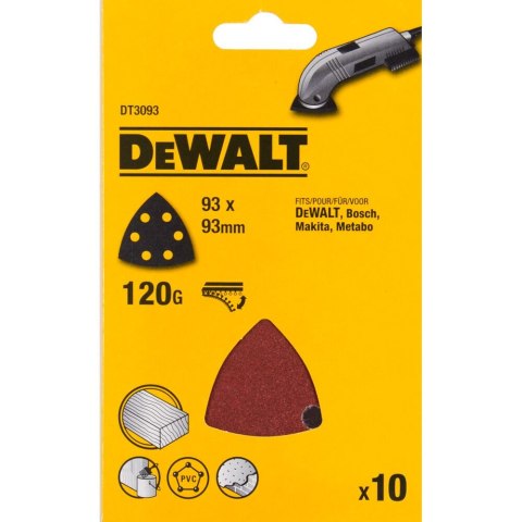 Arkusze ścierne typu Delta - 93 x 93 mm perforowane 120G DEWALT DT3093-QZ