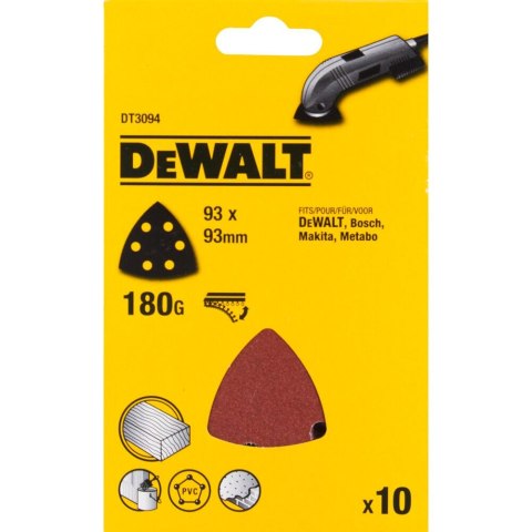 Arkusze ścierne typu Delta - 93 x 93 mm perforowane 180G DEWALT DT3094-QZ