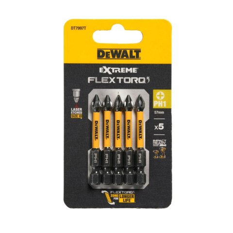 KOŃCÓWKI WKRĘTARSKIE EXTREME IMPACT® TORSION PH1/50 MM (OPAK. 5 SZT.) DEWALT DT7997T-QZ