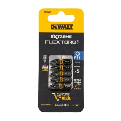 KOŃCÓWKI WKRĘTARSKIE EXTREME IMPACT® TORSION PZ1/25 MM (OPAK. 5 SZT.) DEWALT DT7386T-QZ