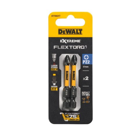 KOŃCÓWKI WKRĘTARSKIE EXTREME IMPACT® TORSION PZ2/50 MM (OPAK. 2 SZT.) DEWALT DT70531T-QZ