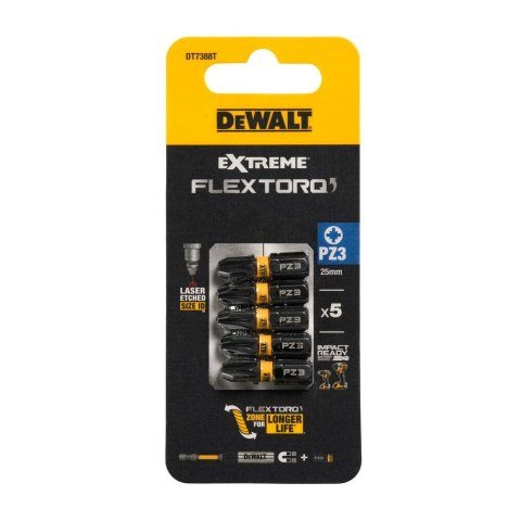 KOŃCÓWKI WKRĘTARSKIE EXTREME IMPACT® TORSION PZ3/25 MM (OPAK. 5 SZT.) DEWALT DT7388T-QZ