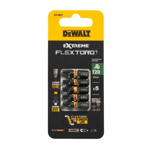 KOŃCÓWKI WKRĘTARSKIE EXTREME IMPACT® TORSION T20/25 MM (OPAK. 5 SZT.) DEWALT DT7381T-QZ