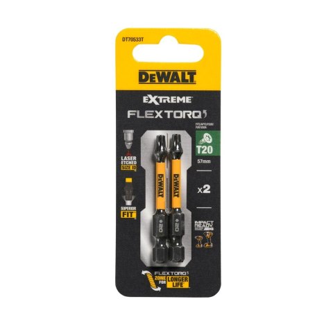 KOŃCÓWKI WKRĘTARSKIE EXTREME IMPACT® TORSION T20/50 MM (OPAK. 2 SZT.) DEWALT DT70533T-QZ
