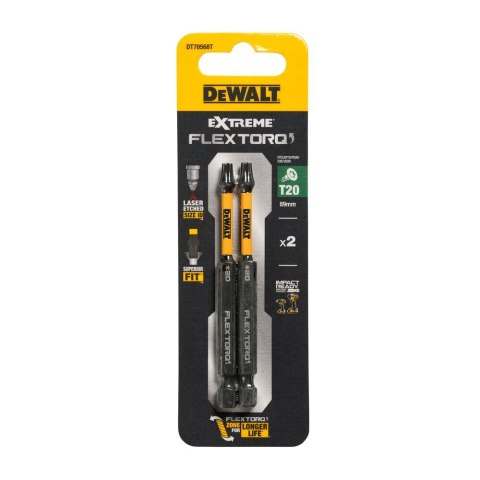 KOŃCÓWKI WKRĘTARSKIE EXTREME IMPACT® TORSION T20/85 MM (OPAK. 2 SZT.) DEWALT DT70568T-QZ