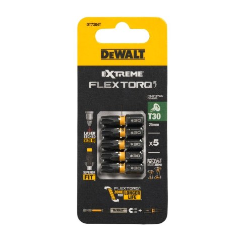 KOŃCÓWKI WKRĘTARSKIE EXTREME IMPACT® TORSION T30/25 MM (OPAK. 5 SZT.) DEWALT DT7384T-QZ