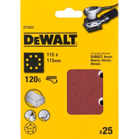 PAPIER ŚCIERNY 115X115MM RZEP GR.120 DEWALT DT3033-QZ