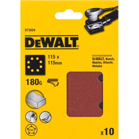 PAPIER ŚCIERNY 115X115MM RZEP GR.180 DEWALT DT3024-QZ