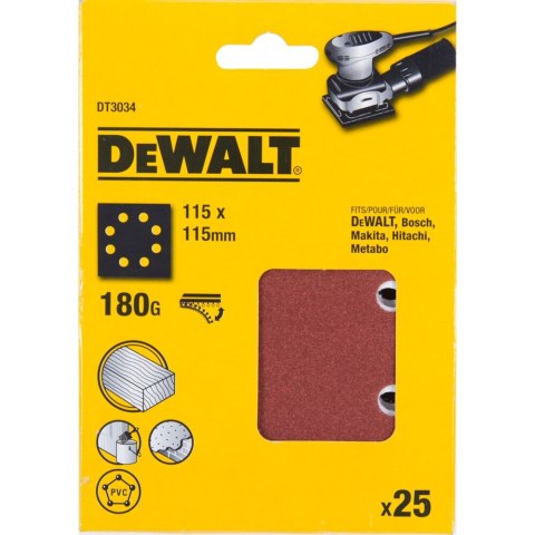 PAPIER ŚCIERNY 115X115MM RZEP GR.180 DEWALT DT3034-QZ