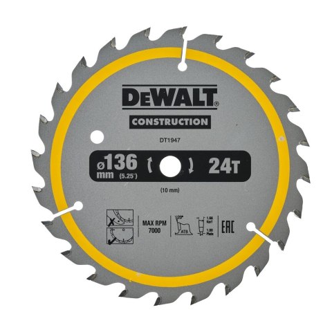 TARCZA 136X10MM 24T DC DEWALT DT1947-QZ