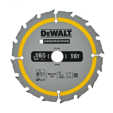 TARCZA 165X20MM 16T DC DEWALT DT1948-QZ