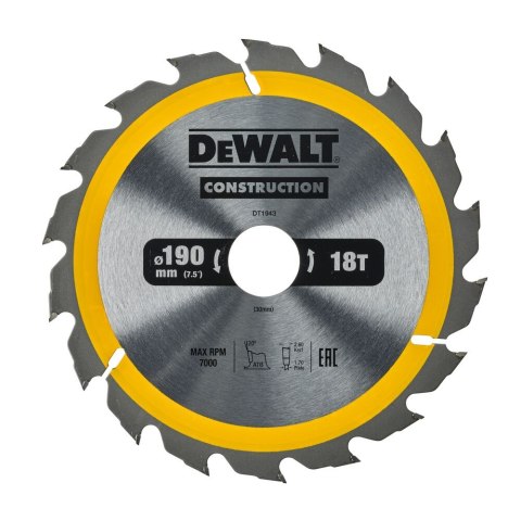TARCZA 190X30MM 18T AC DEWALT DT1943-QZ